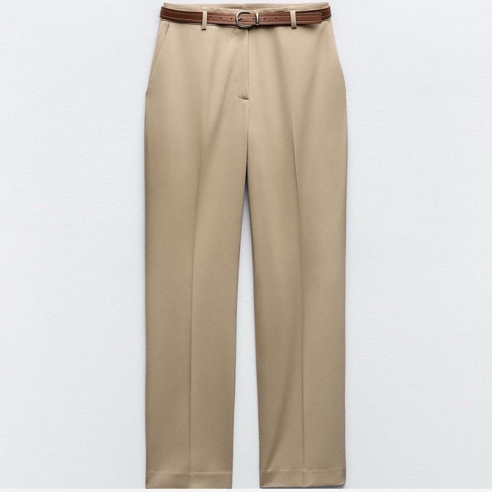 NWT Zara Belted Straight Leg Trousers